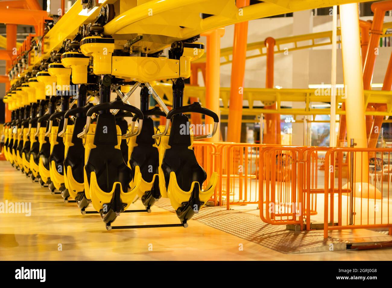 roller coaster seats at amusement park Stock Photo Alamy