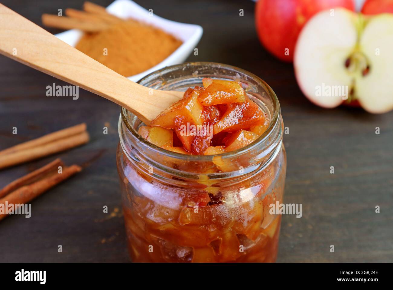 Closeup of delectable homemade caramelized apple cinnamon compote Stock ...