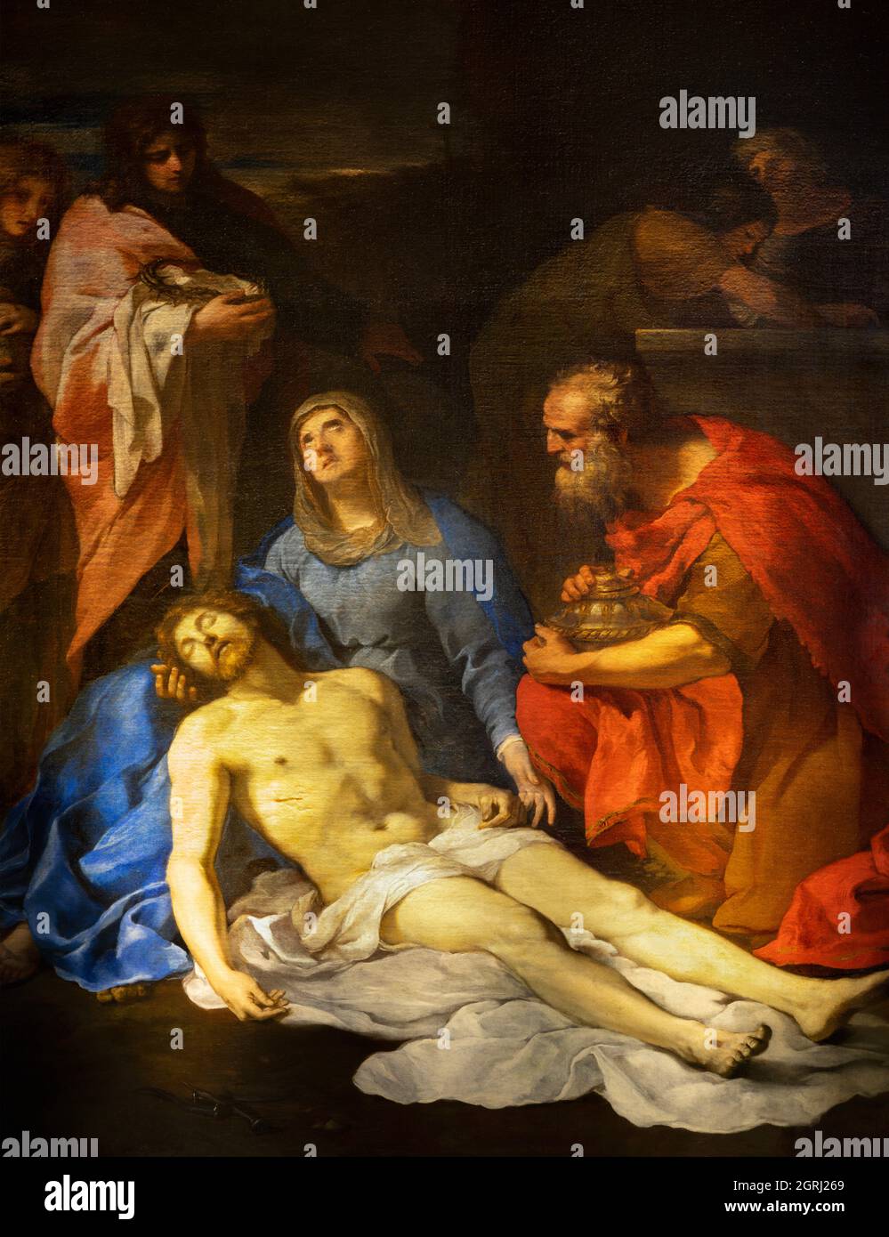 ROME, ITALY - AUGUST 31, 2021: The painting of Pieta in the church Santa Maria della Concezione dei Cappuccini by Andrea Camassei (1602 - 1649). Stock Photo