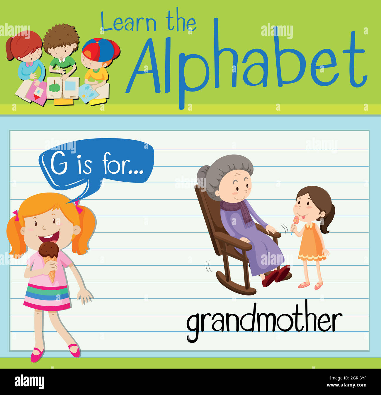 Flashcard letter G is for grandmother Stock Vector