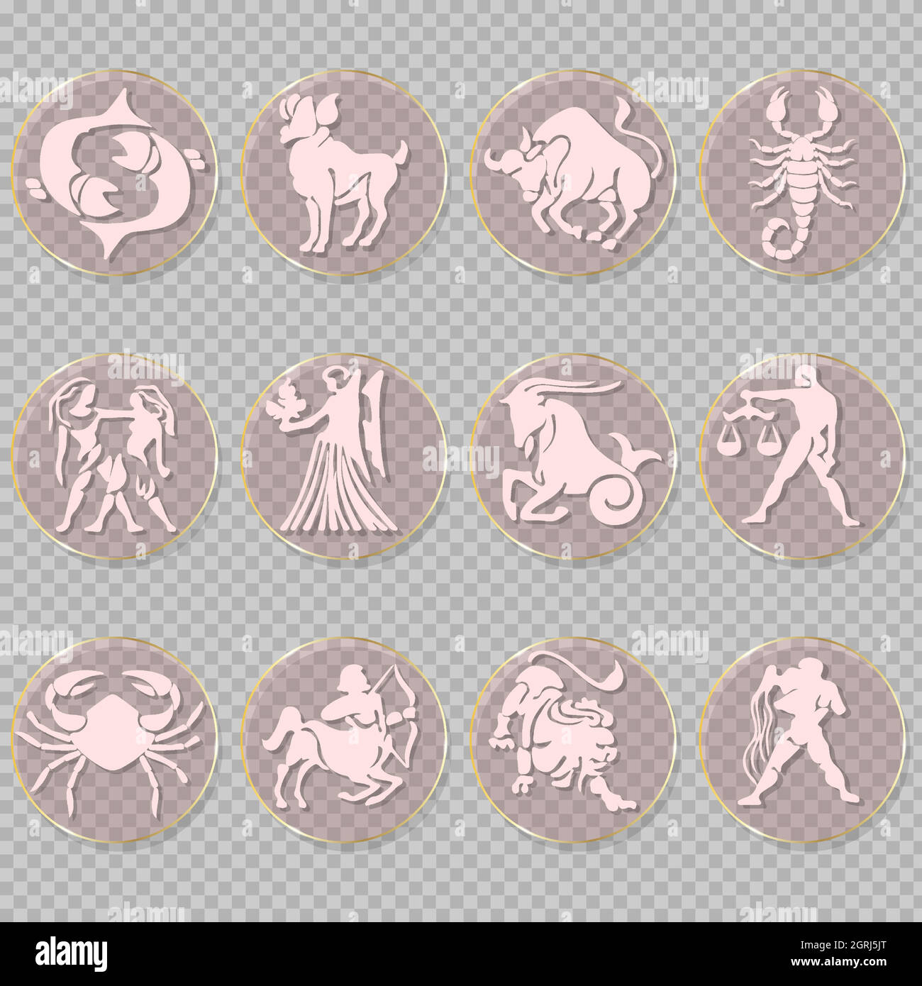 Zodiac signs. Set of simple round zodiac icons with images for web and