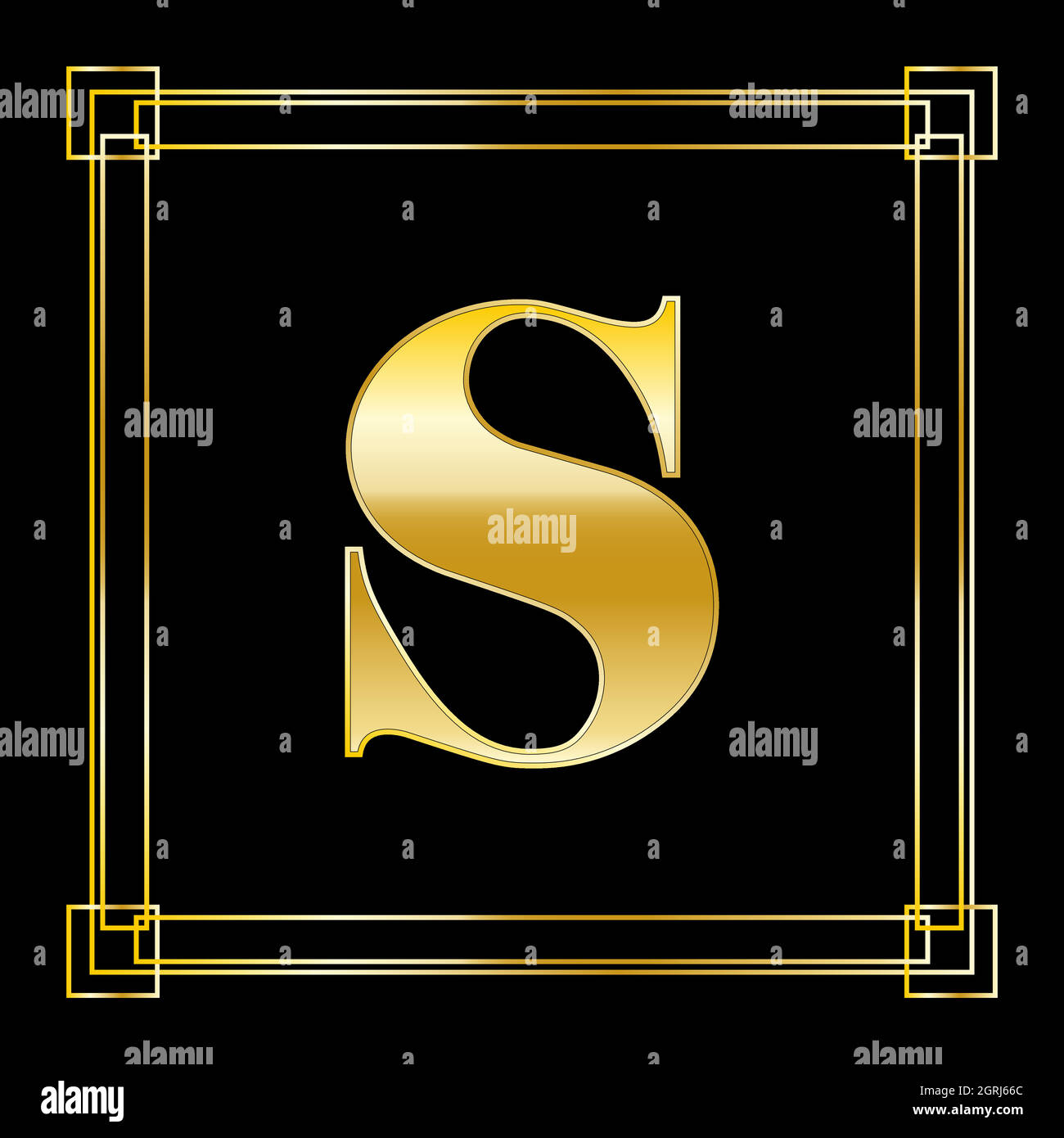 Letter S Logo Design With Square Ornament, luxury golden design Stock Vector