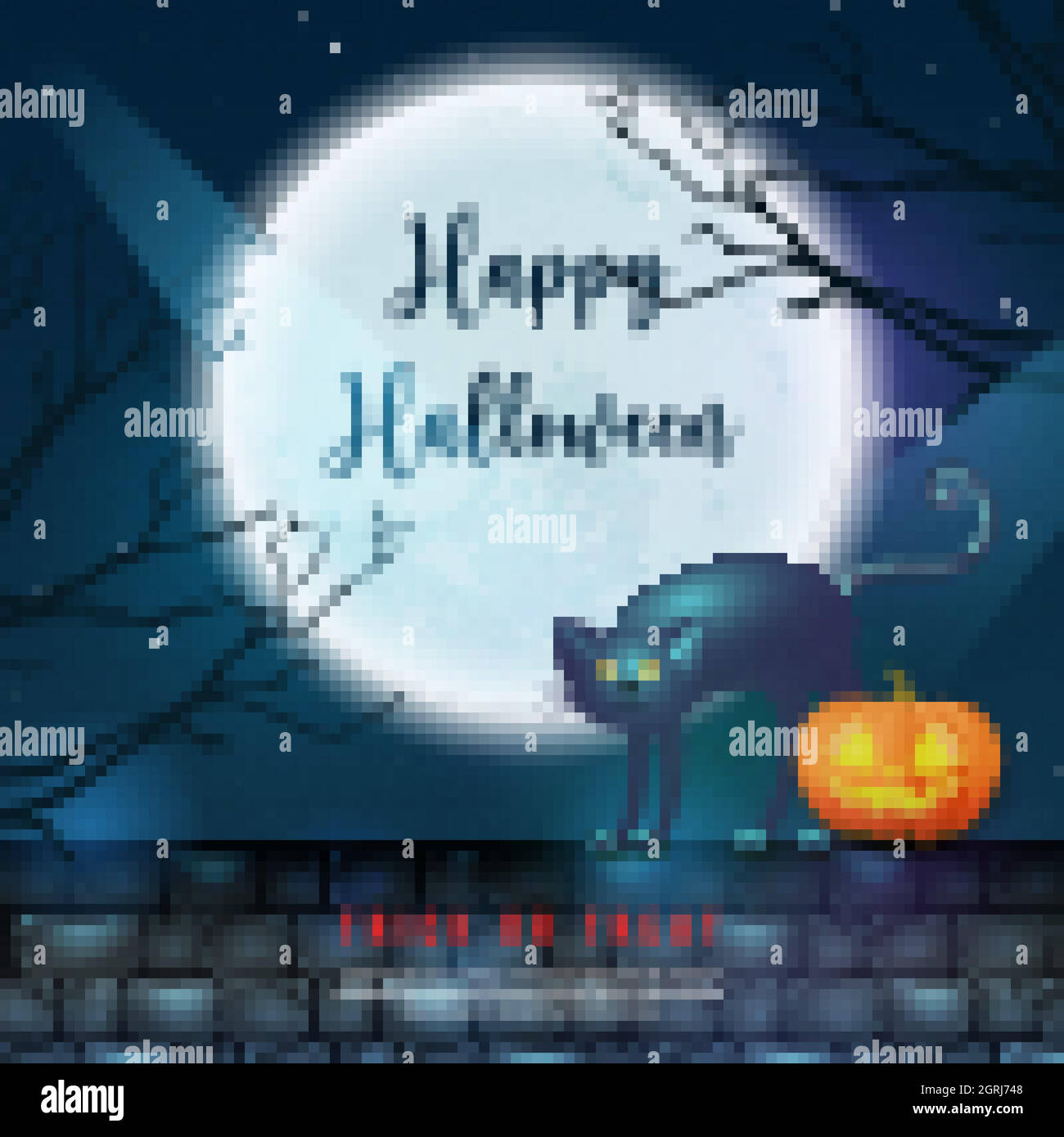 Happy halloween 3D realistic scary jack lantern and black cat on the ...
