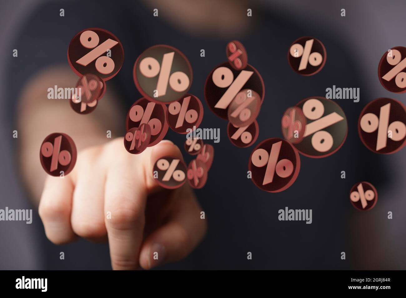 3D rendering of exploding discount cubes with percent symbols Stock ...