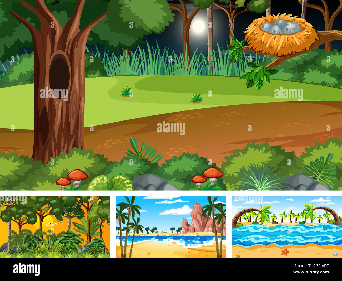Set of different nature horizontal scenes Stock Vector