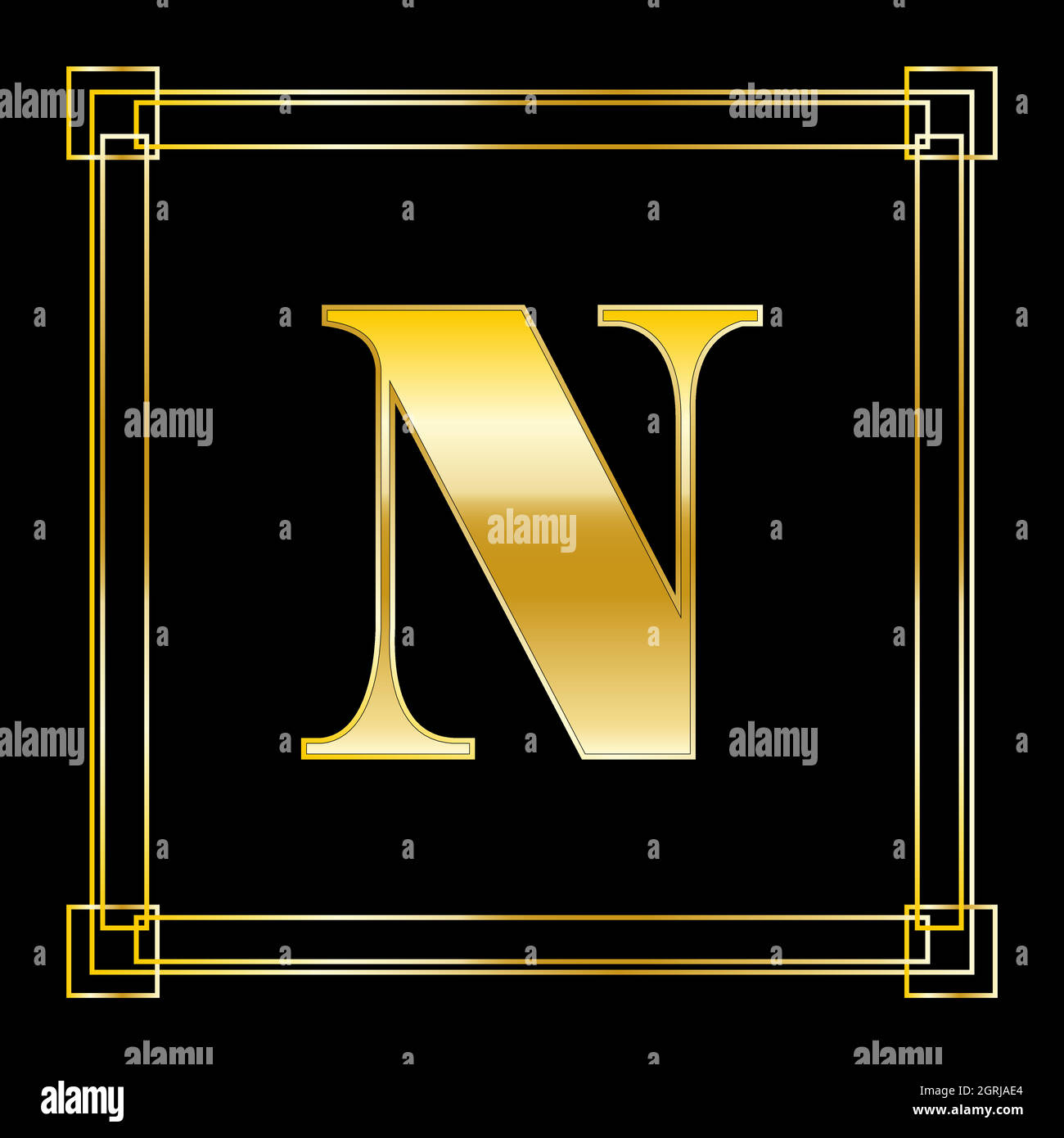 Letter N Logo Design With Square Ornament, luxury golden design Stock Vector