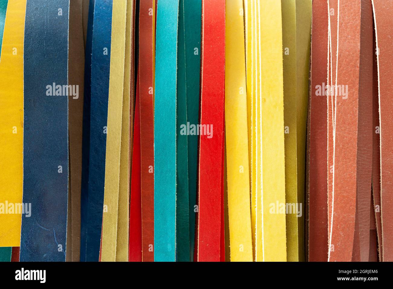 Colorful leather belts Stock Photo