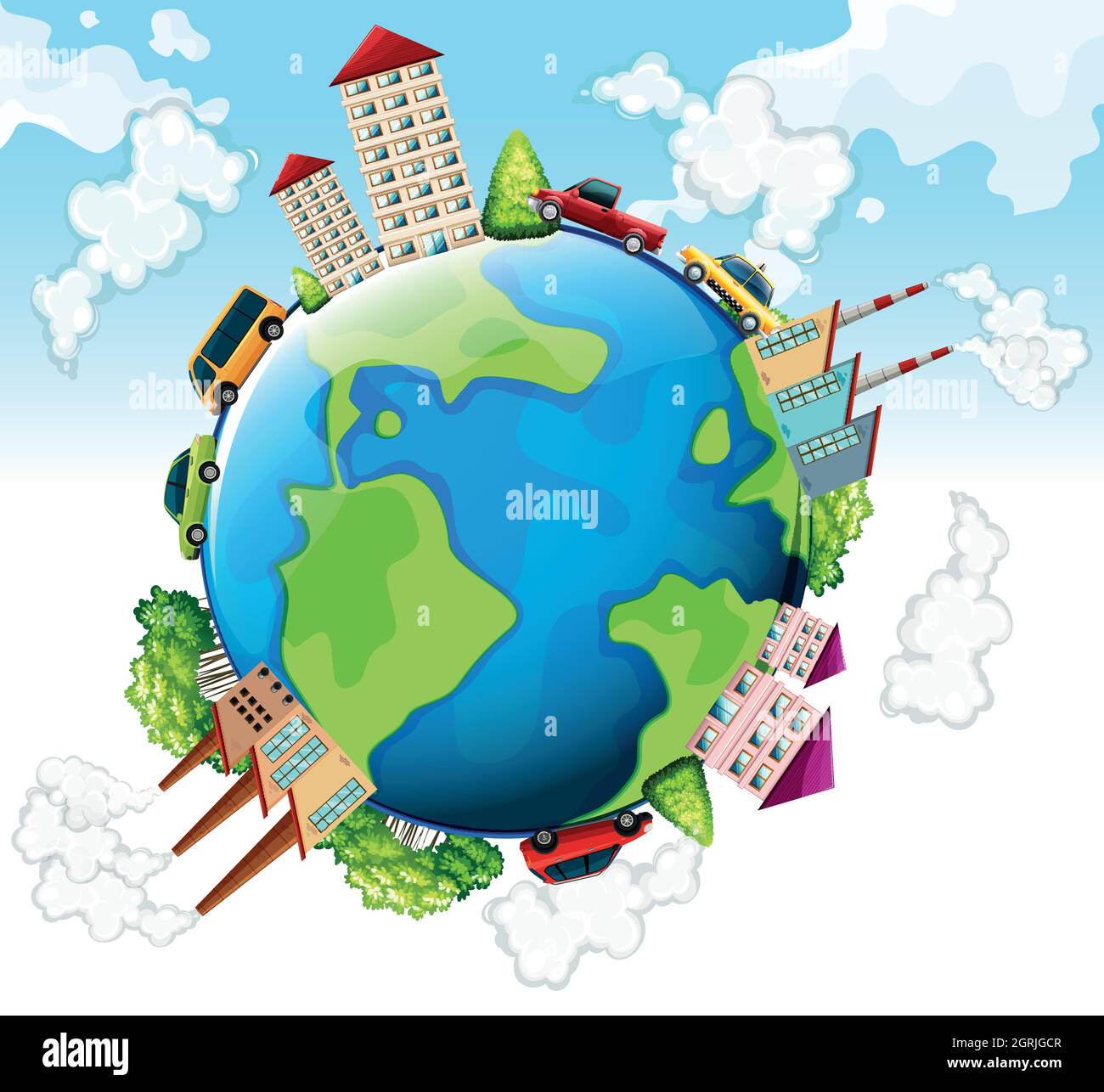 Buildings and cars on earth Stock Vector