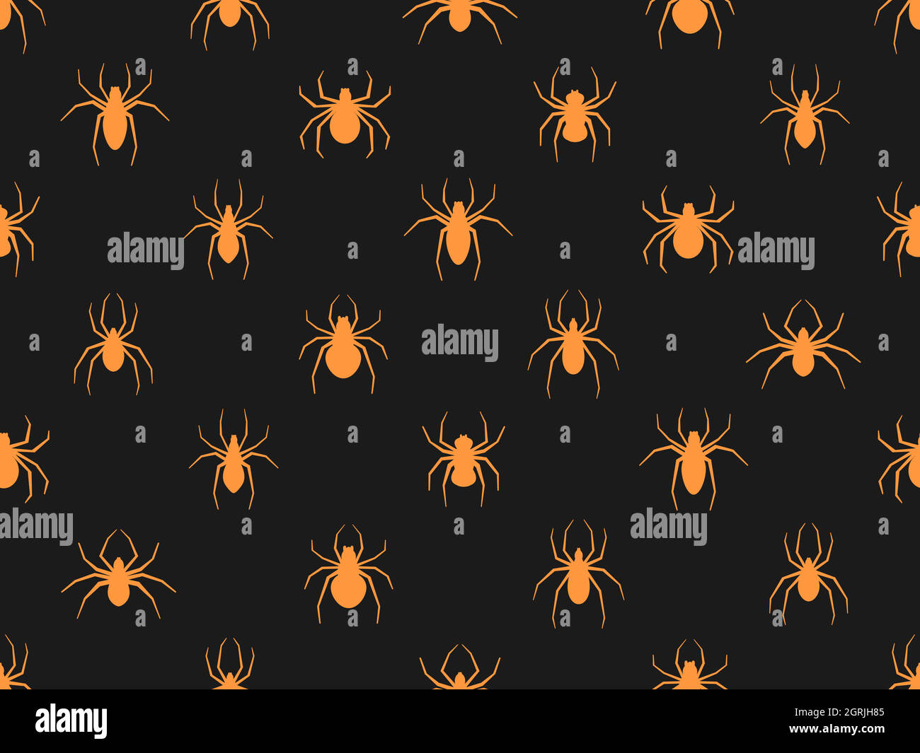 Seamless pattern with orange spiders on a black background. Halloween ...