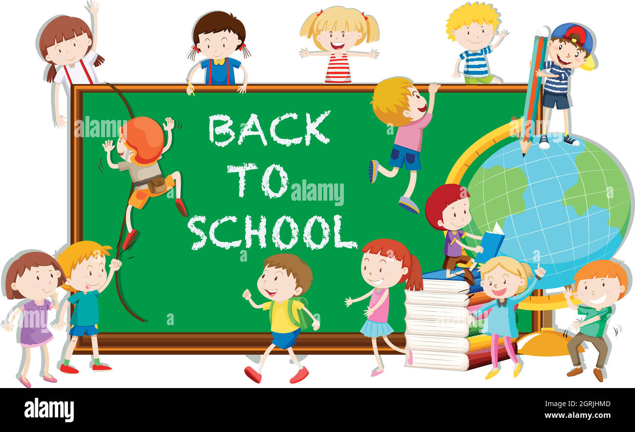 Back to school theme with kids and board Stock Vector Image & Art Alamy