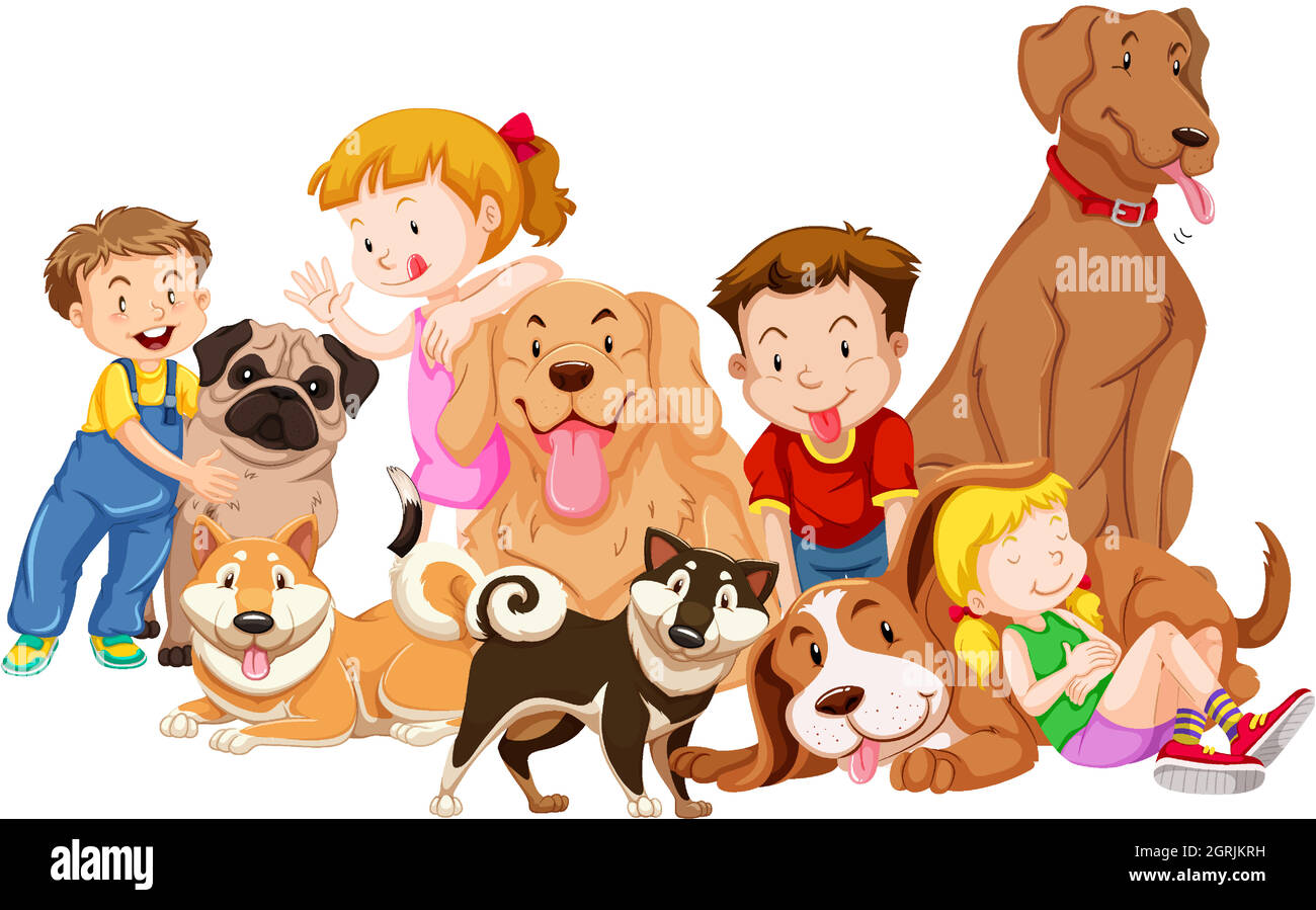 Children with animals on isolated background Stock Vector