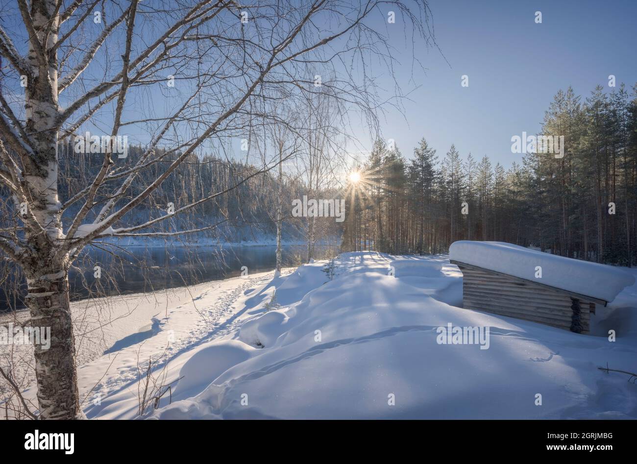 swedish winter landscape with a picnic place Stock Photo