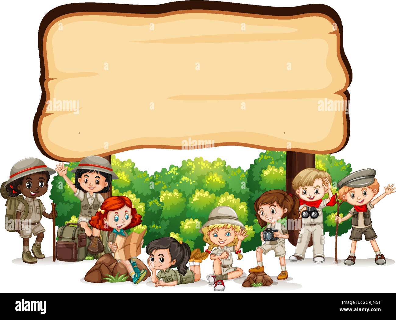 Banner template design with kids in outdoor outfit Stock Vector Image