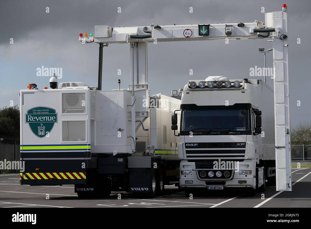 A truck is scanned by a Customs X-Ray Scanner at the Customs and Department  of Agriculture, Food &. Marine border inspection post at Rosslare Europort,  Co. Wexford. Picture date: Friday October 1,
