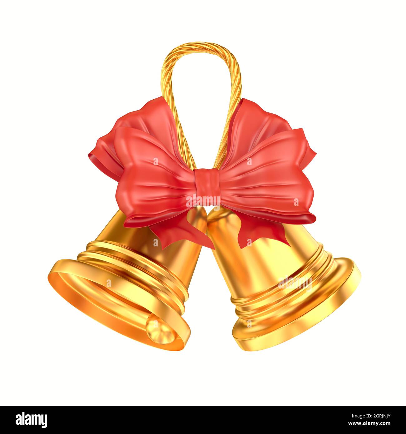 two golden bells with bow on white background. Isolated 3D illustration ...