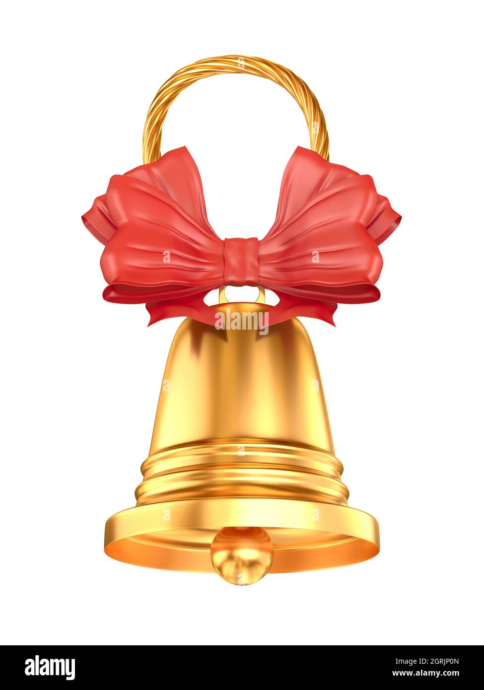 golden bell with bow on white background. Isolated 3D illustration ...