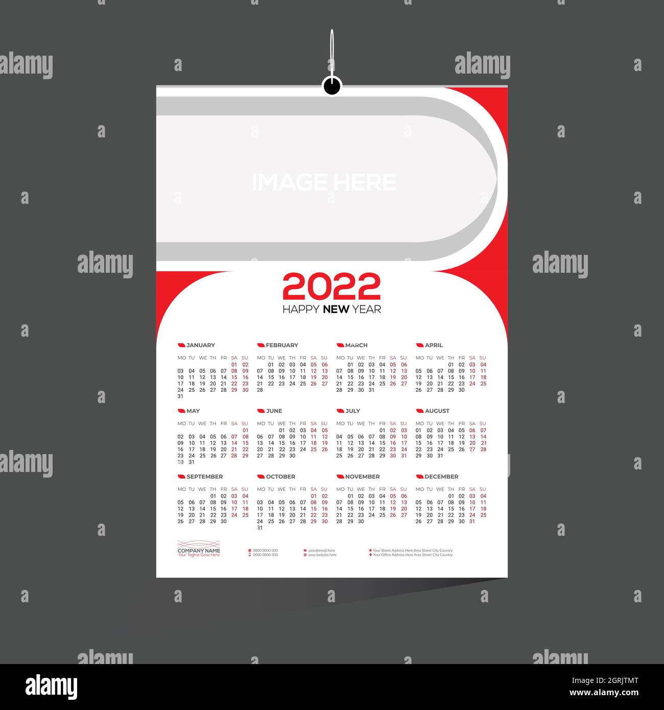 Red Colored 12 Month 2022 Calendar Design Stock Vector Image & Art - Alamy