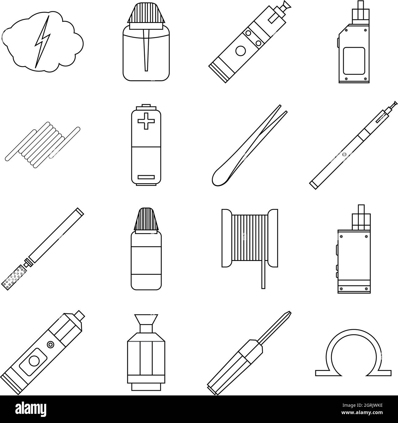 E-cigarettes tools icons set, outline style Stock Vector