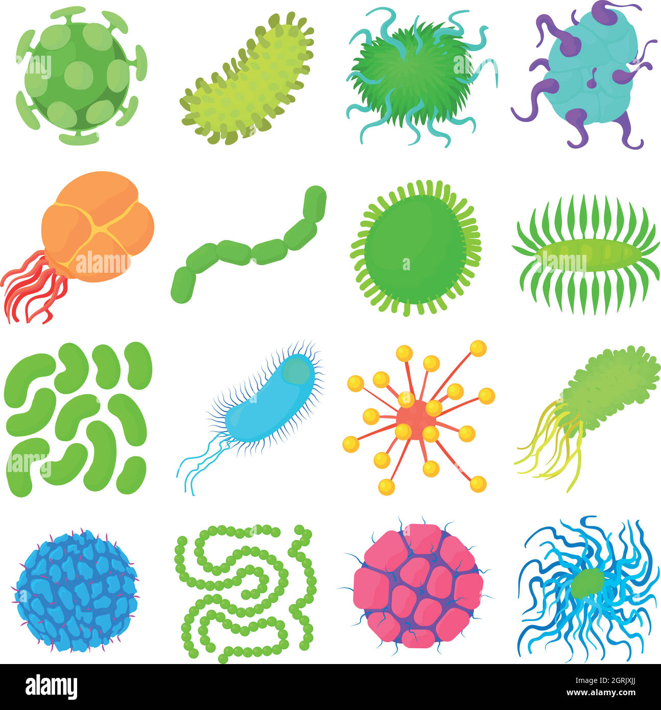 Virus bacteria forms icons set, cartoon style Stock Vector