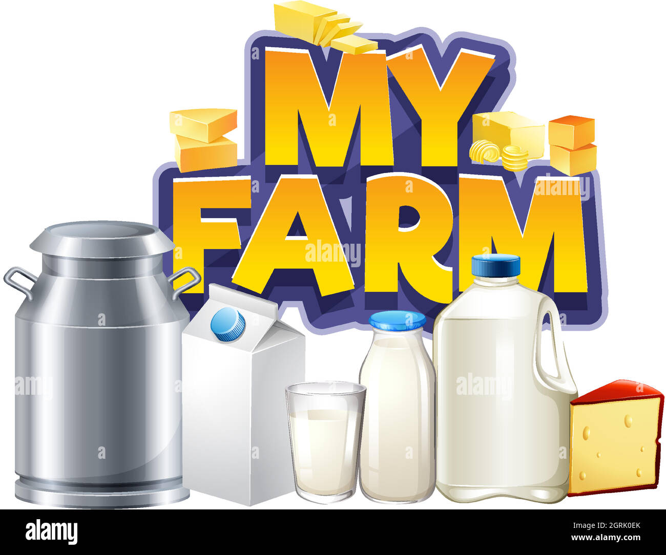 Font design for word my farm with dairy products Stock Vector Image