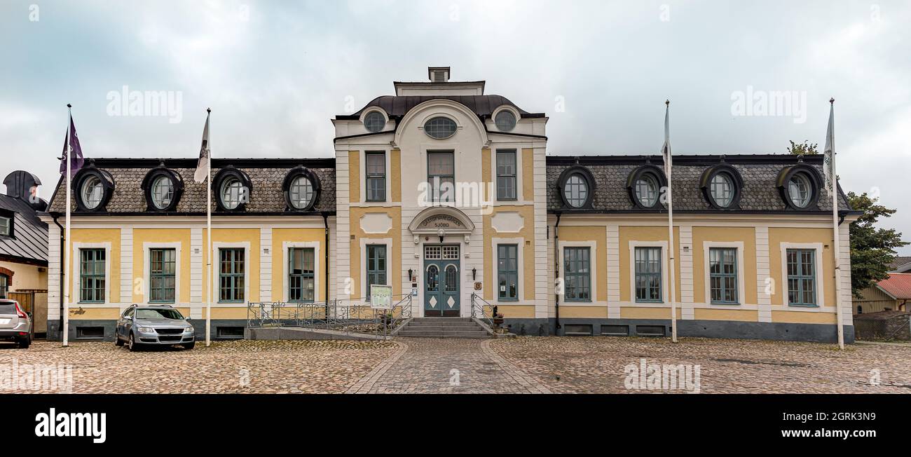 Hostelry and square in Sjobo, Skane, Sweden, September 16, 2021 Stock Photo
