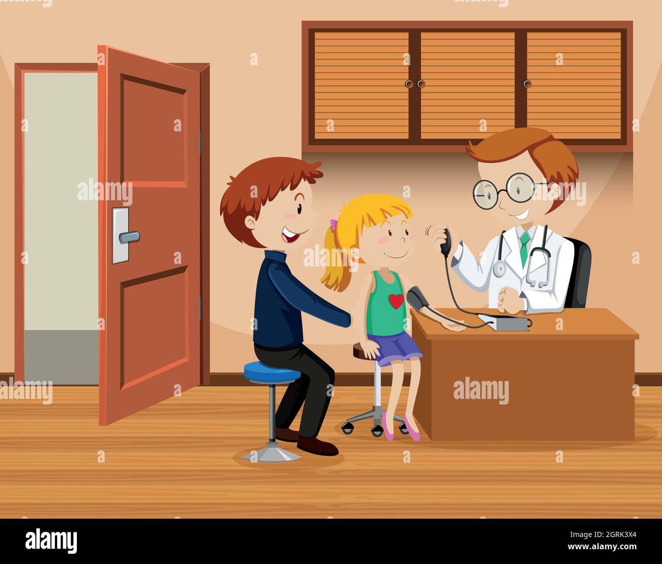 Father and daughter meet doctor Stock Vector