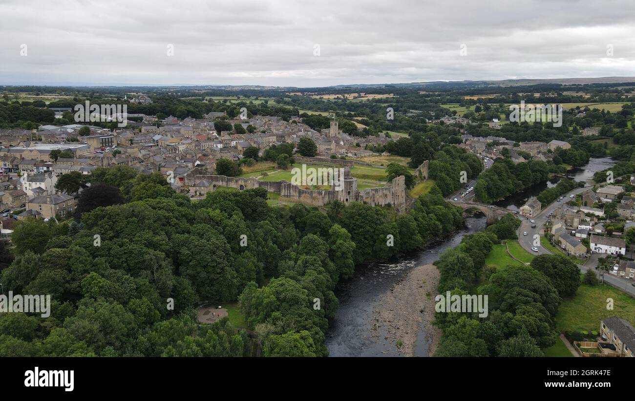Barnard Castle market town in Teesdale, County Durham,UK Drone view