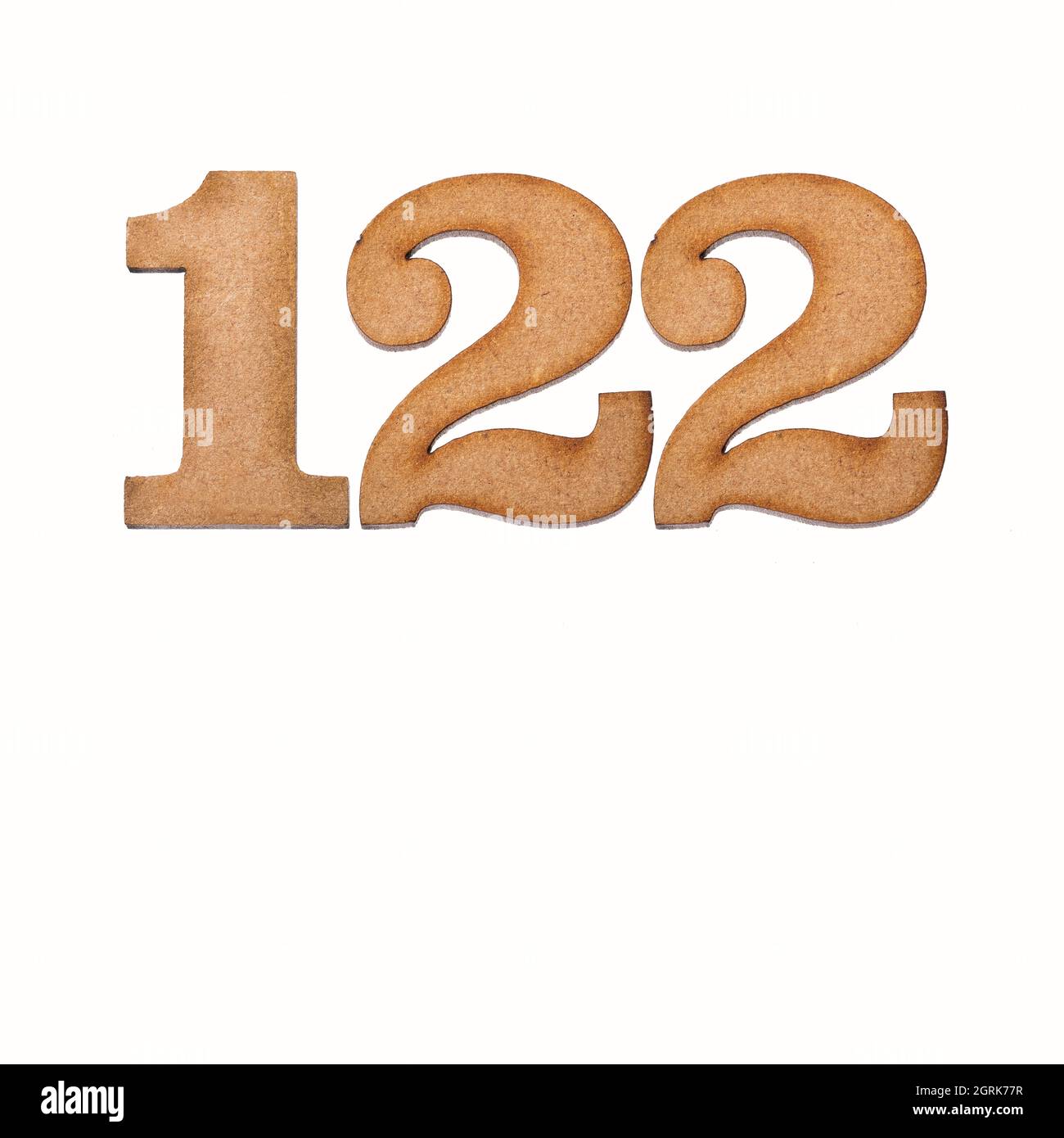 Number 122 in wood, isolated on white background Stock Photo - Alamy