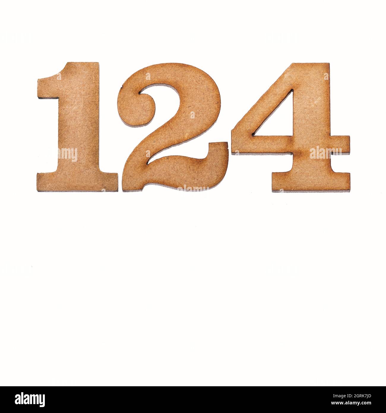 Number 124 in wood, isolated on white background Stock Photo - Alamy