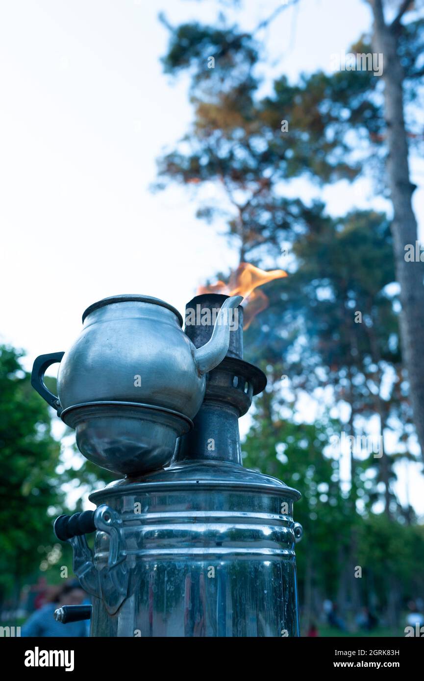 Smoke, chimney, cook, fire, barbecue, stove. Stock Photo