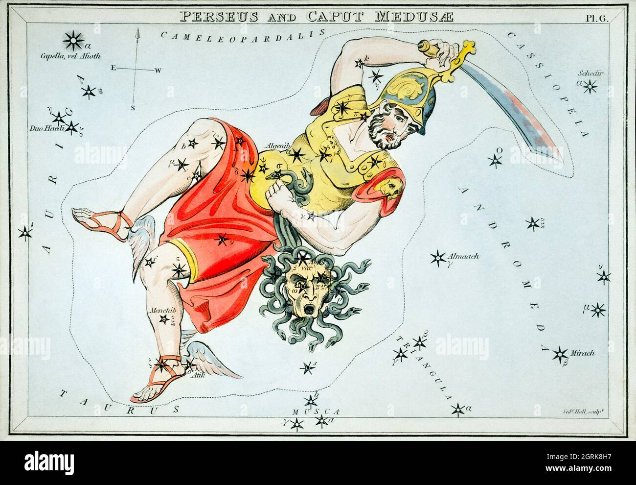Sidney Hall (1788-1831) – Astronomical chart illustration of the Perseus and the Caput Medusae. Stock Photo