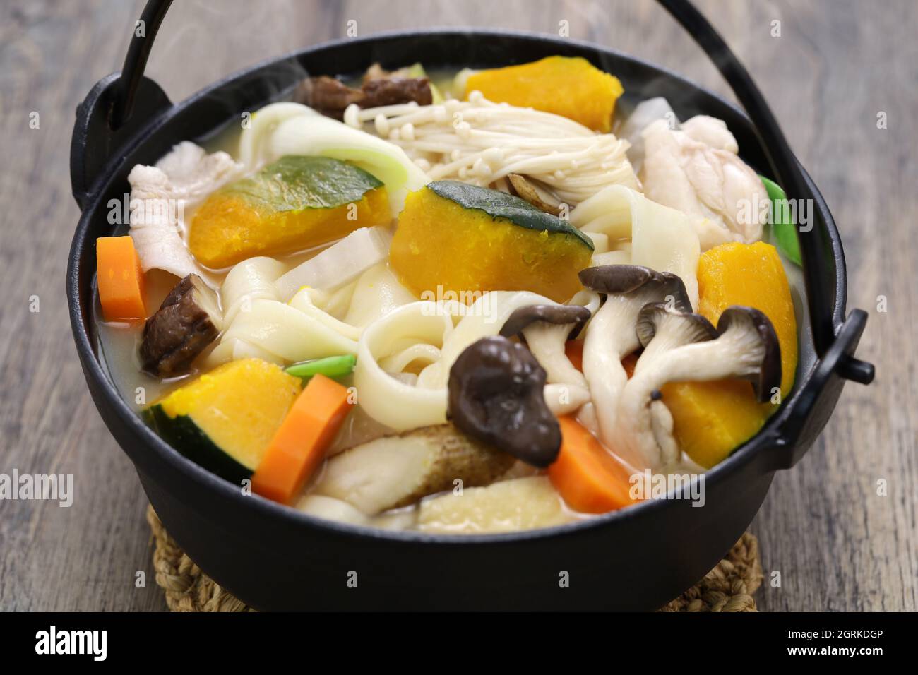Hoto is a popular regional dish in Yamanashi prefecture. It is a hot pot  dish stewing flat Udon noodles and vegetablesa in miso soup Stock Photo -  Alamy