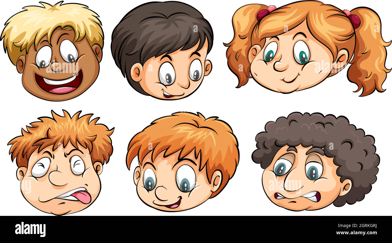 Six heads with different emotions Stock Vector