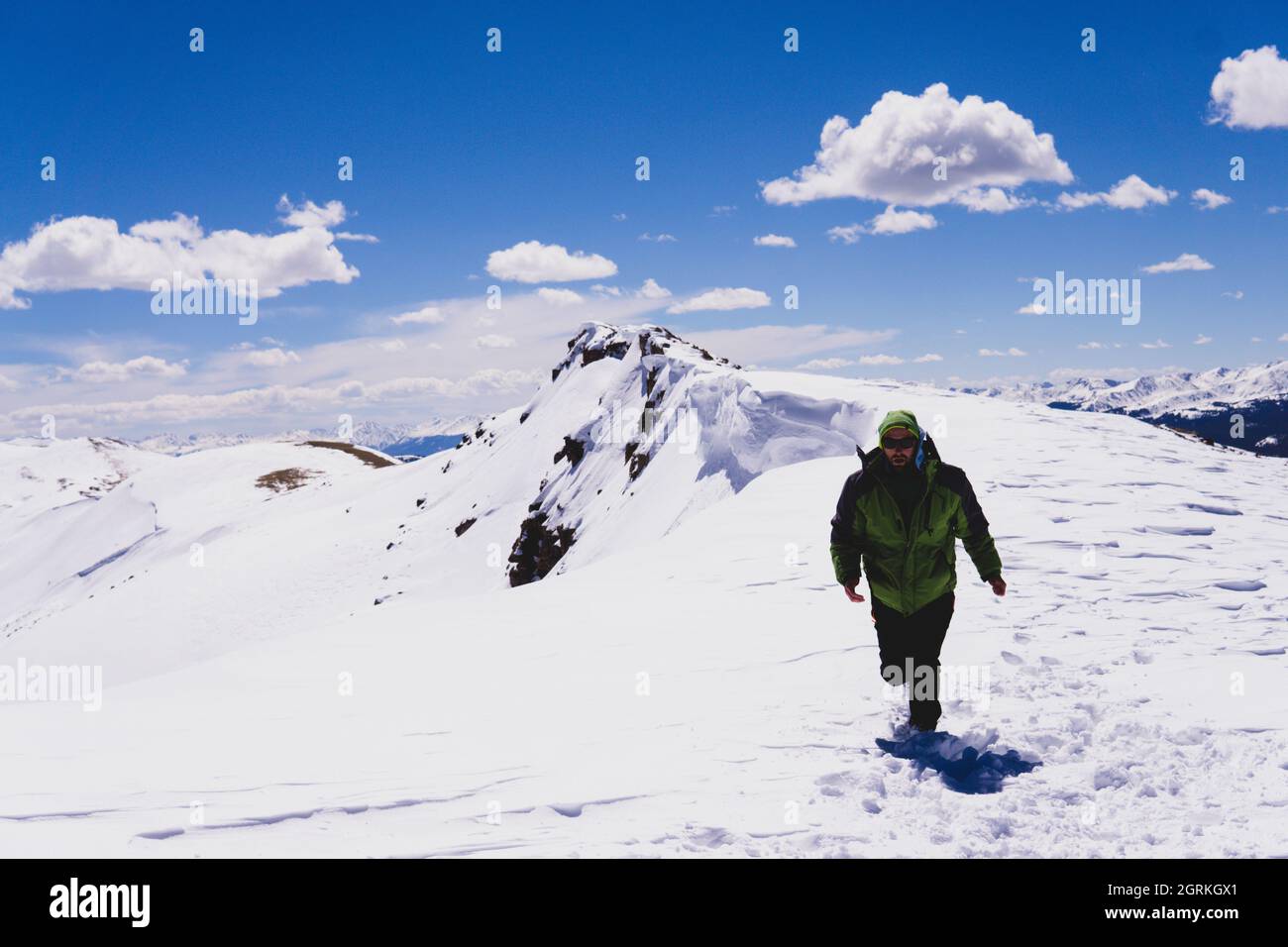Extreme Winter Hike Trek Snow Summit High Altitude Stock Photo