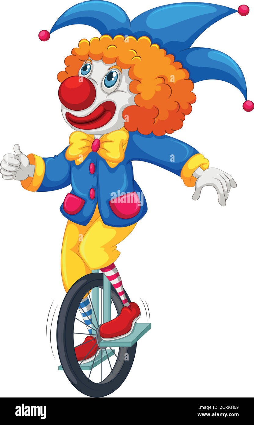 Colorful clown riding a unicycle Stock Vector