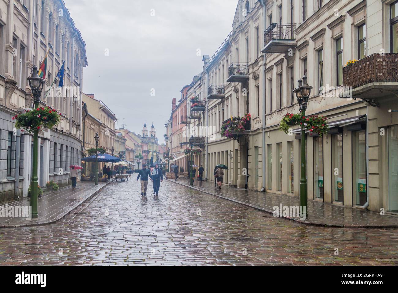 KAUNAS, LITHUANIA - AUGUST 16, 2016: People walk along Vilniaus gatve street in Kaunas, Lithuania Stock Photo