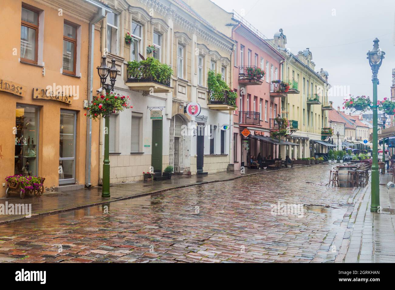 KAUNAS, LITHUANIA - AUGUST 16, 2016: View of Vilniaus gatve street in Kaunas, Lithuania Stock Photo
