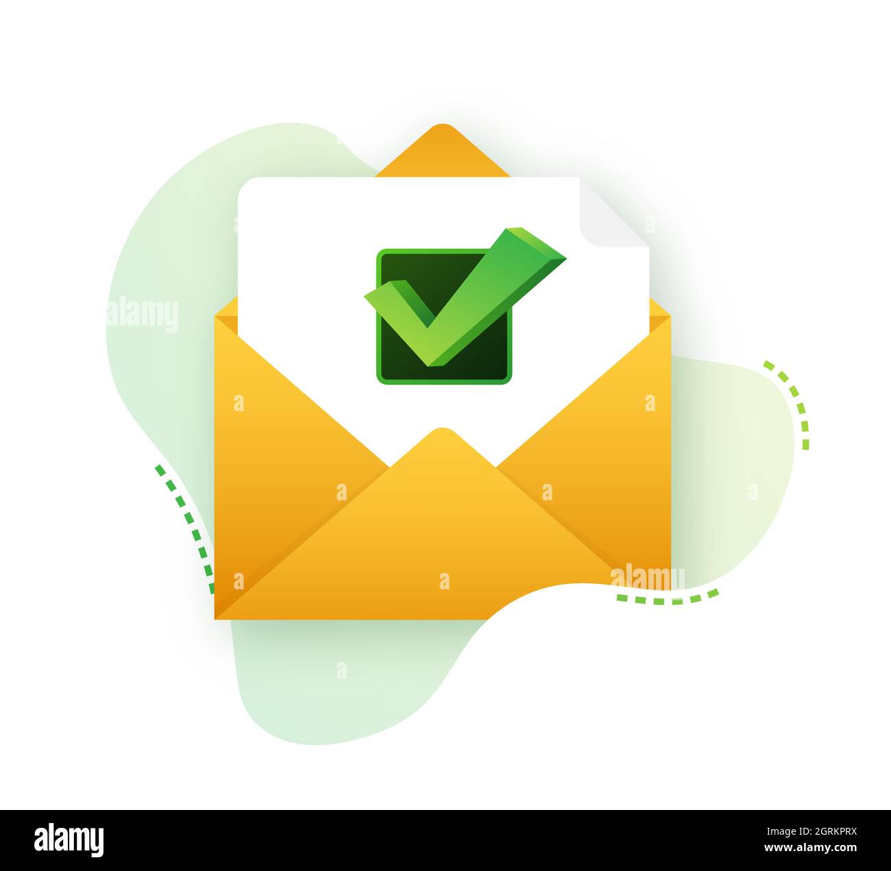 Opened envelope and document with green check mark. Verification email