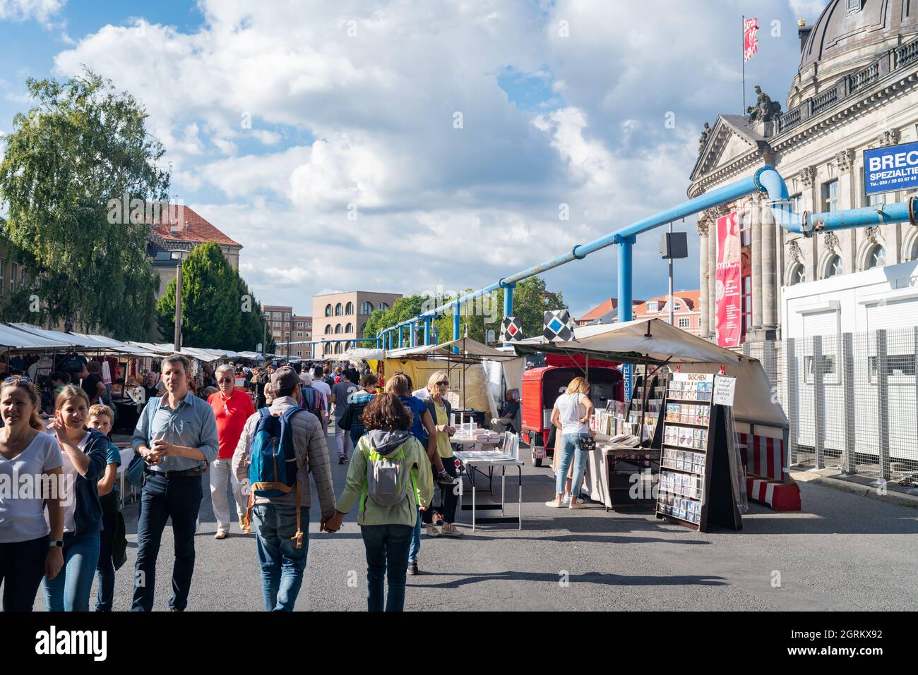 Berlin, Germany August 28 2017; Blue overhead ground water pipes