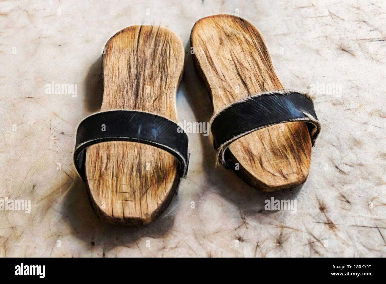 A Pair Of Clogs For Turkish Bath.shoes With A Thick Wooden Sole Stock Photo  - Alamy