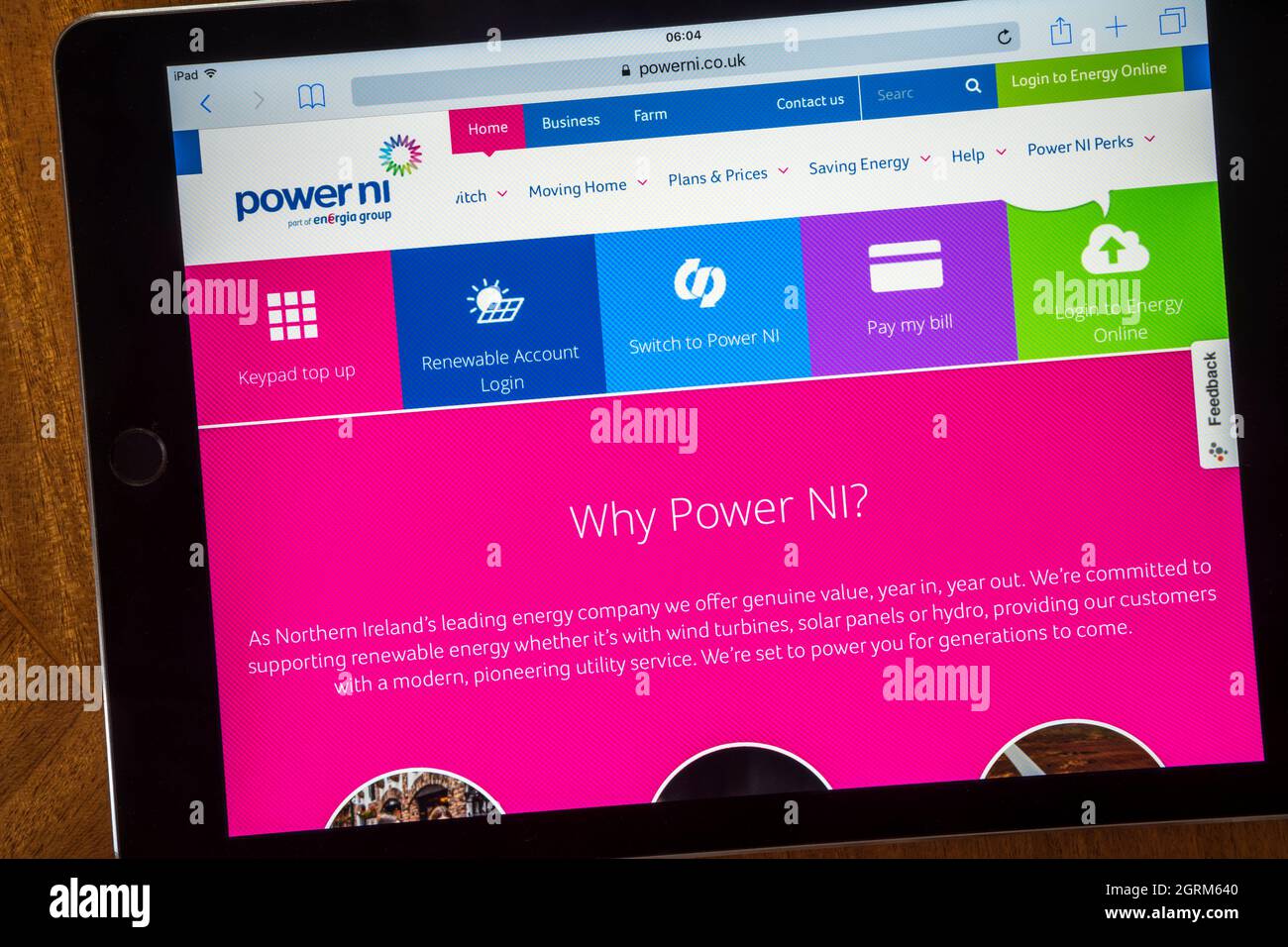 The homepage of the Northern Ireland energy company Power NI. Stock Photo