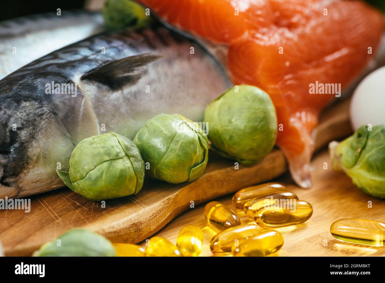 Omega 3 Gel Capsules And Natural Sources Of Omega 3 Stock Photo Alamy