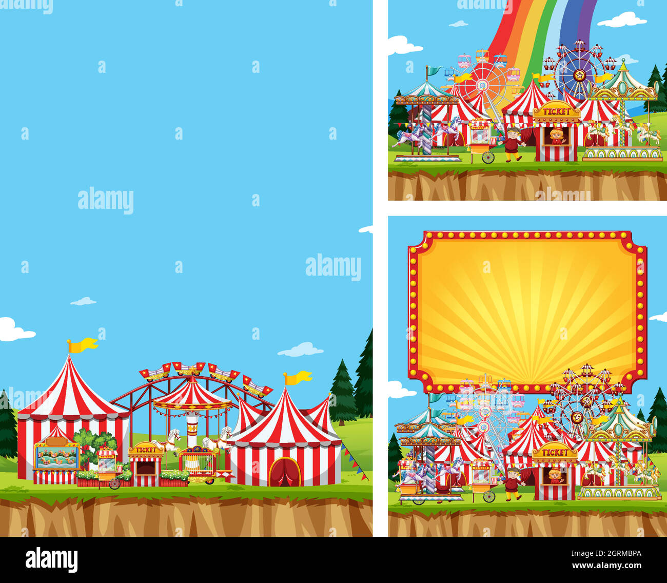 Three scene of circus with many rides Stock Vector Image & Art - Alamy