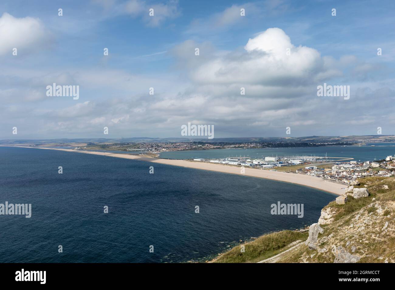 UNESCO world heritage site Chesil Beach as seen from Tout Quarry