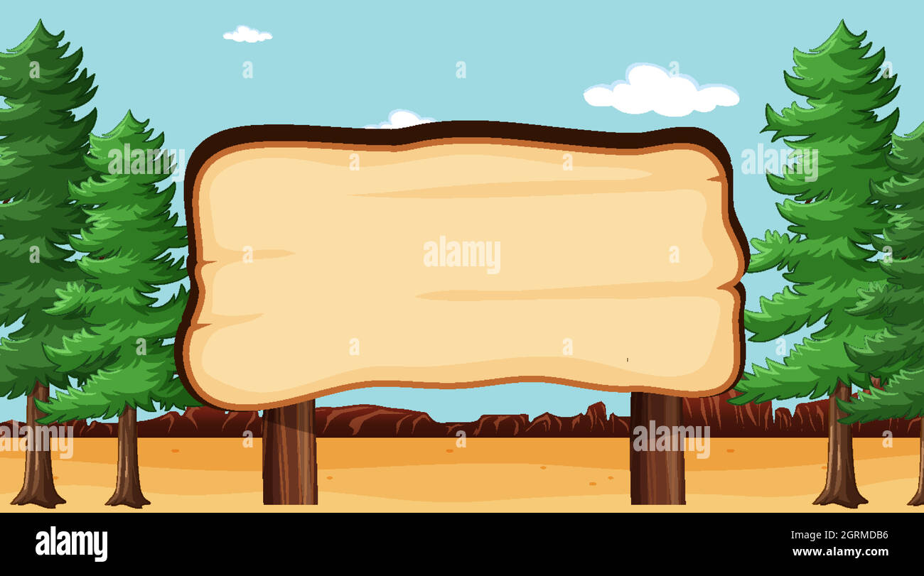 Blank wooden board in nature park scene with pines Stock Vector Image ...