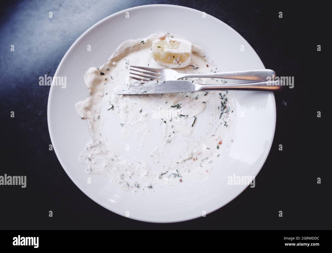 Directly Above View Of Leftovers In Plate Stock Photo