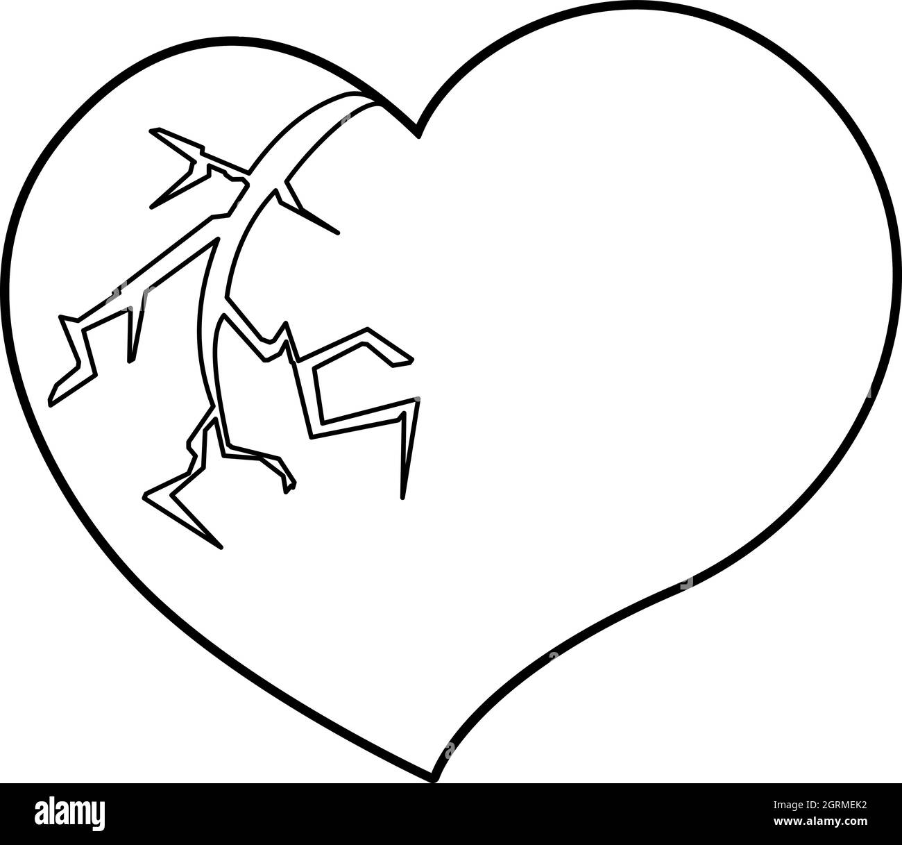 Broken heart icon, outline style Stock Vector
