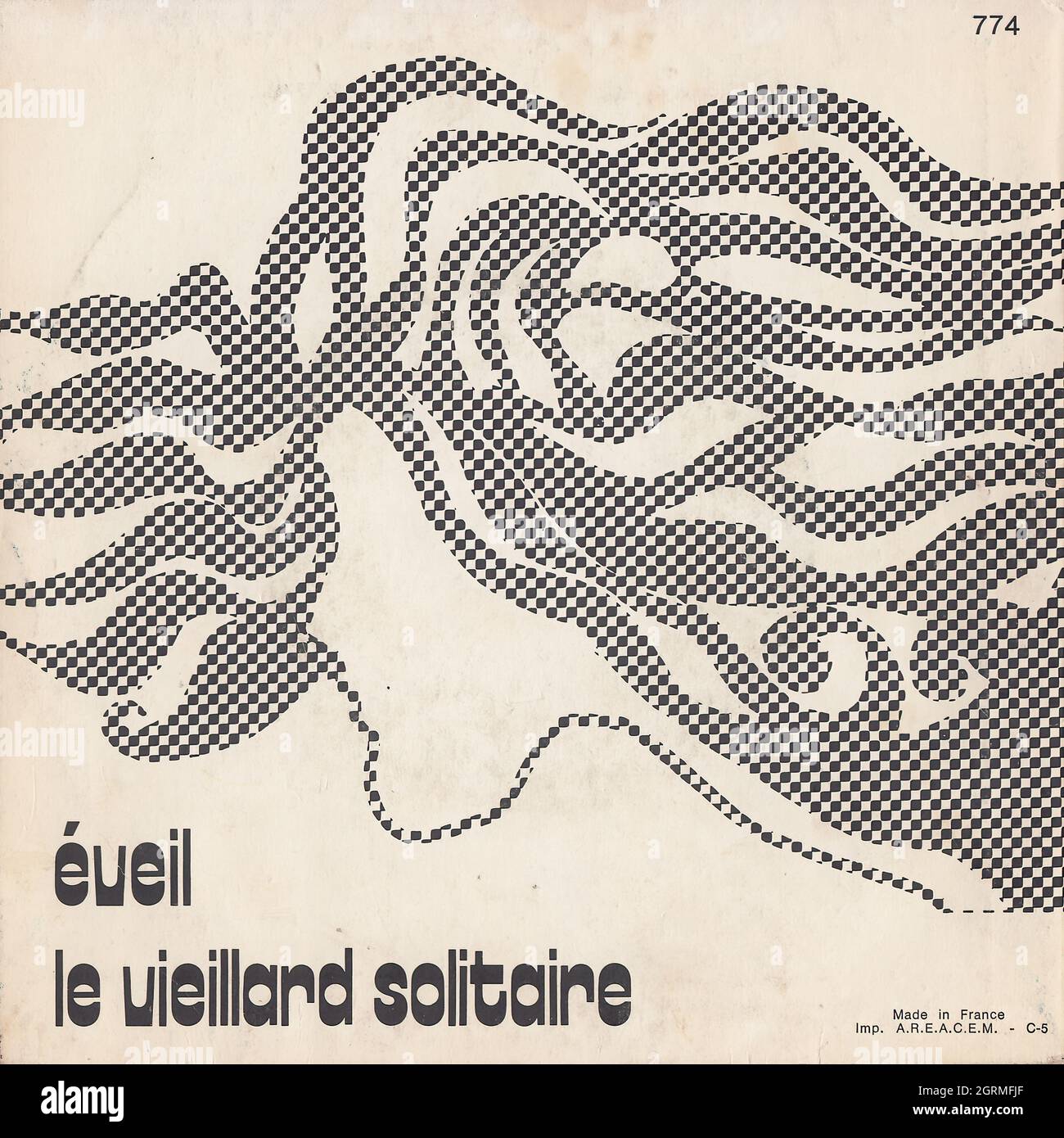 Abramose - Le vieillard solitaire - Eveil (back cover) 45rpm - Vintage Vinyl Record Cover Stock Photo