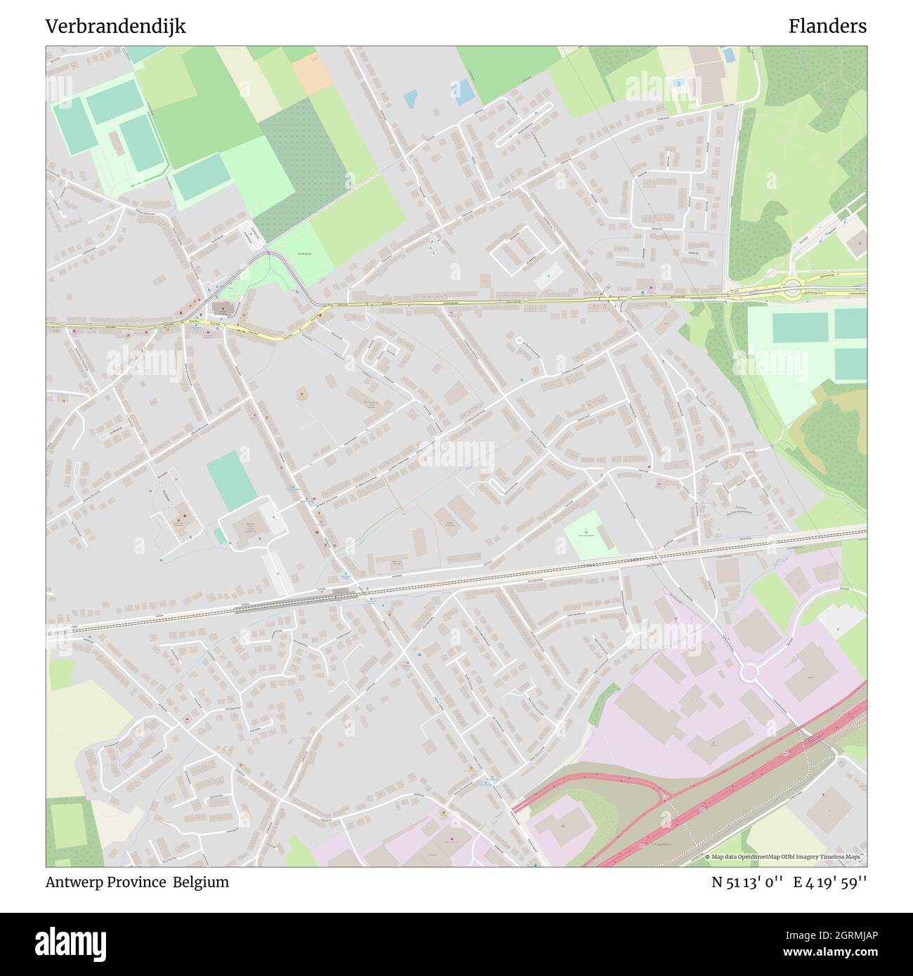 Verbrandendijk, Antwerp Province, Belgium, Flanders, N 51 13' 0'', E 4 19' 59'', map, Timeless Map published in 2021. Travelers, explorers and adventurers like Florence Nightingale, David Livingstone, Ernest Shackleton, Lewis and Clark and Sherlock Holmes relied on maps to plan travels to the world's most remote corners, Timeless Maps is mapping most locations on the globe, showing the achievement of great dreams Stock Photo