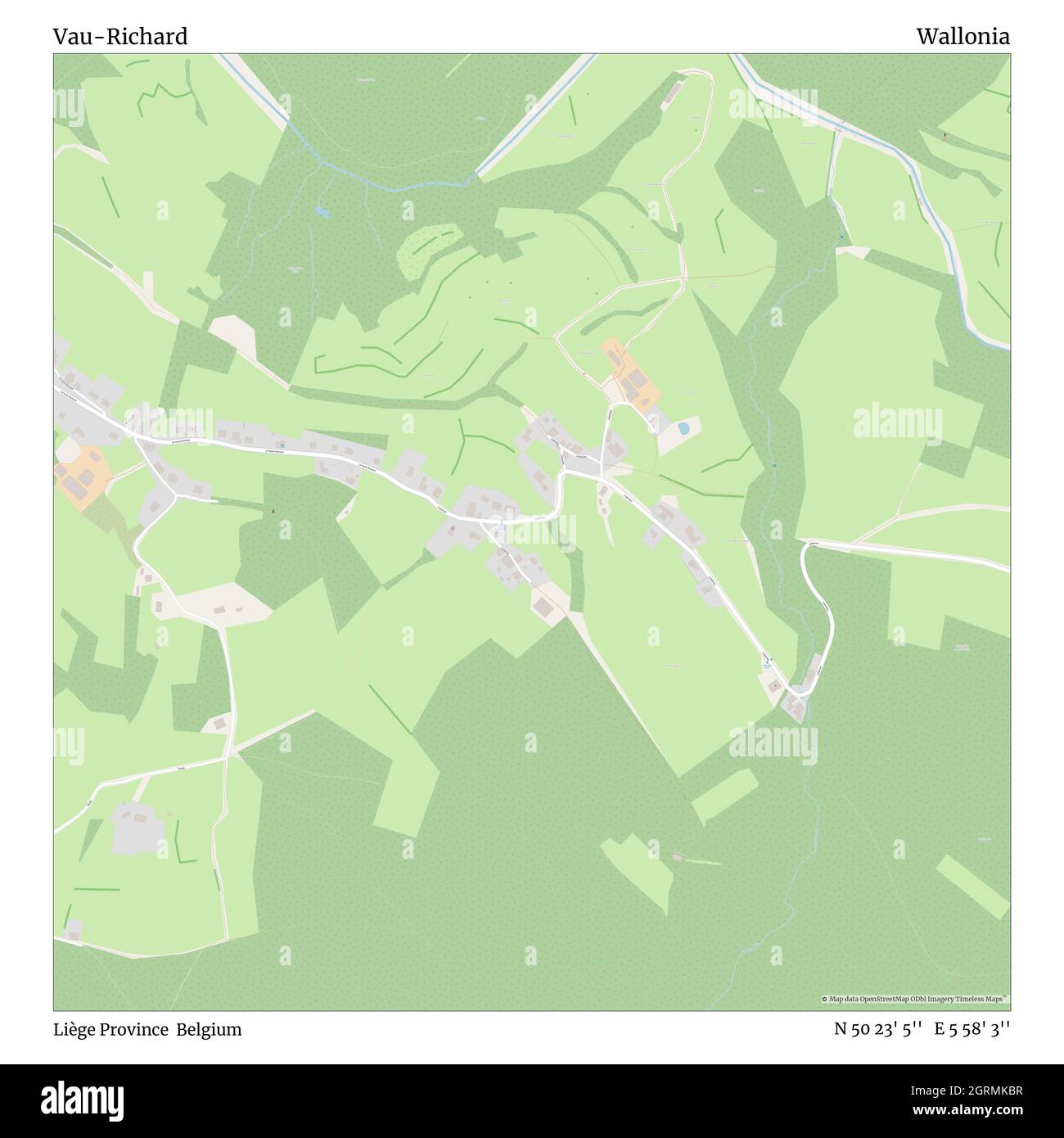 Vau-Richard, Liège Province, Belgium, Wallonia, N 50 23' 5'', E 5 58' 3'', map, Timeless Map published in 2021. Travelers, explorers and adventurers like Florence Nightingale, David Livingstone, Ernest Shackleton, Lewis and Clark and Sherlock Holmes relied on maps to plan travels to the world's most remote corners, Timeless Maps is mapping most locations on the globe, showing the achievement of great dreams Stock Photo